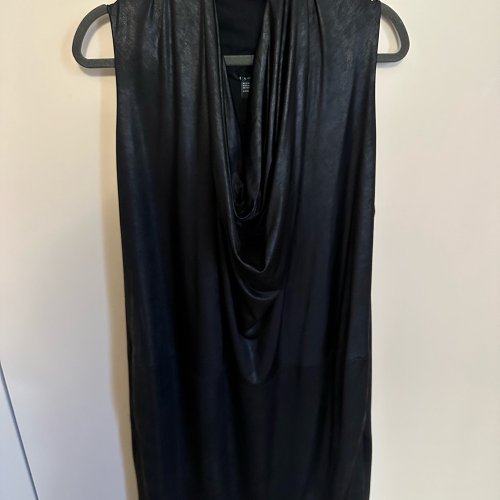 Armani Exchange Black Backless Sheath Dress with Cowl Neck for Cocktail
